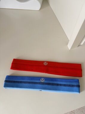 Vintage LULULEMON Headbands Stretch Bundle Lot X 2 Red & Blue Striped Women’s